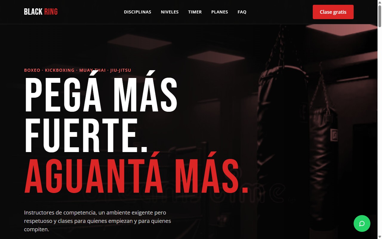Vista previa del pack de fitness: landing de boxeo